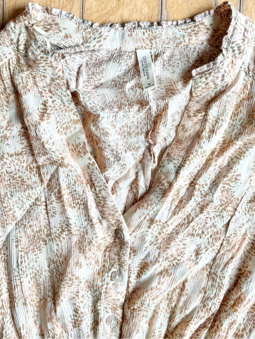 Gentle Fawn Tan Floral Long Sleeve Dress Size Medium - Picture 4 of 7